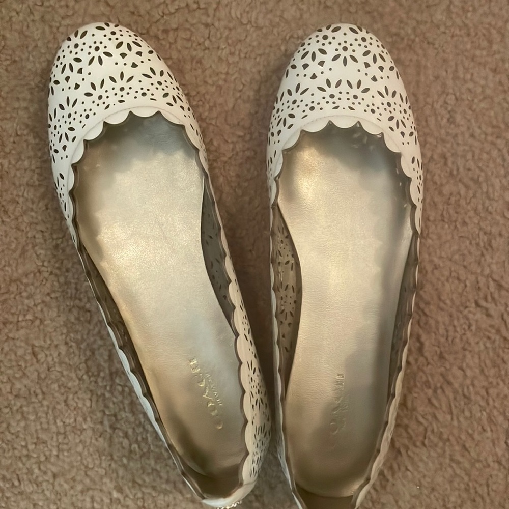 Coach, white, patent leather, cut out ballet flats.  Size 6 1/2- better for 6.